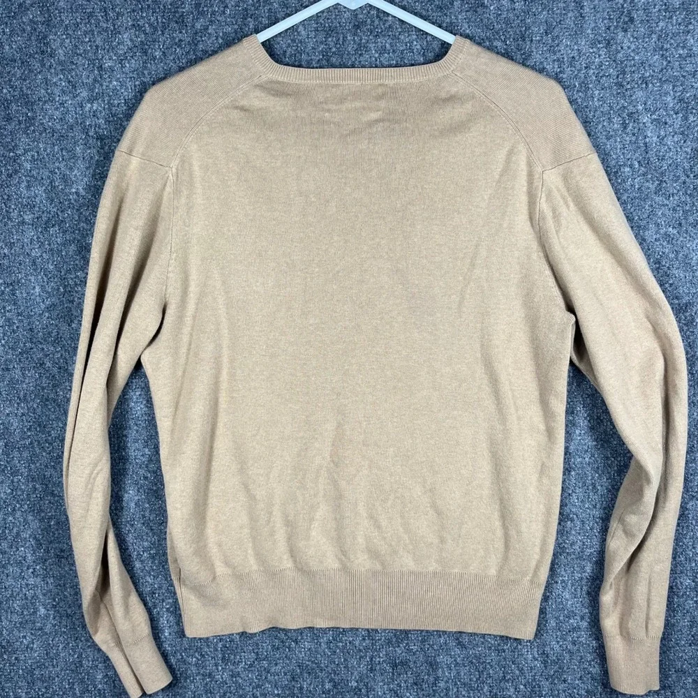 VTG Polo Ralph Lauren V-Neck Sweater Mens S Tan Beige 100% Pima Cotton Pony Logo